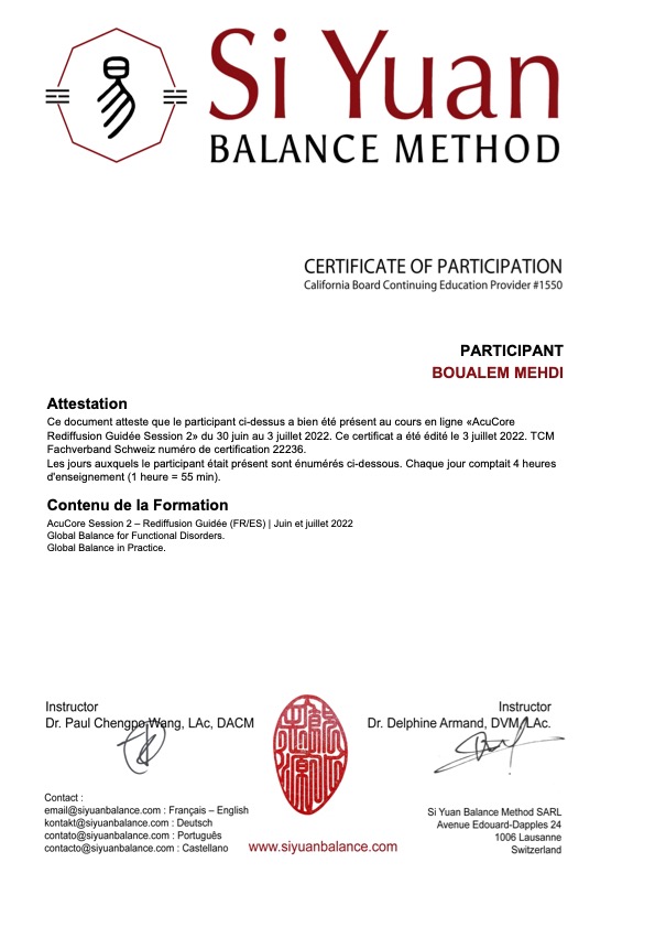 Balance method certificat Si Yuan